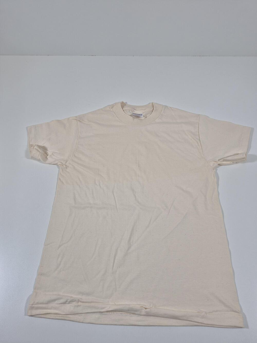 VTG Hanes Beefy-T Shirt Mens M Blank Cream Solid Cotton Single Stitch Tee USA